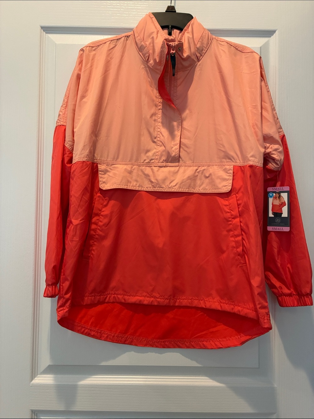Lauren James Coral and Light Pink Colorblock Pullover Rain Jacket